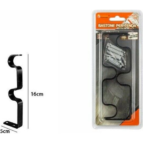 TRADE SHOP - Coppia Staffe In Metallo Doppio Per Supporto Bastone Tende Tenda Nera 66422 -