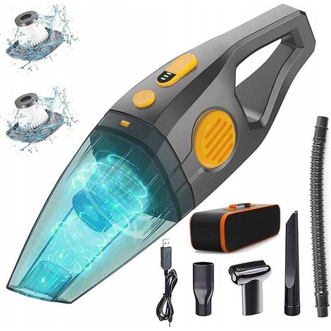 Potente aspiradora de mano para coche con función de lavado. Succión de agua de 9,5 kPa y 120 W.