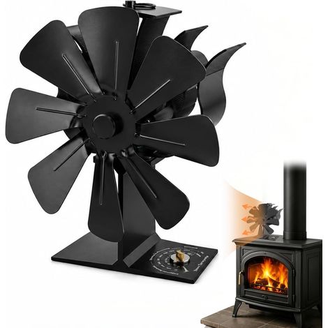 Ventilatore per stufa a legna e a pellet (non necessita di elettricità) 8 pale, termometro integrato, adatto per stufe a legna, a pellet e altre stufe, funzionamento silenzioso (1/5)
