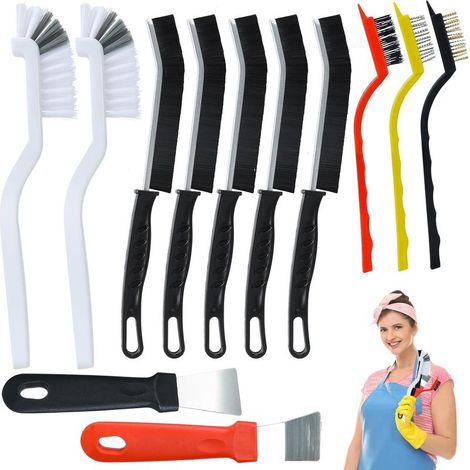 Lot de 12 brosses de nettoyage pour crevasses à poils durs, multifonctionnelles pour carrelage de salle de bain et cuisine, petits espaces (1/5)