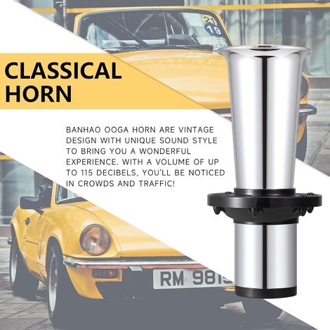 Klaxon pneumatique de voiture ancien, vintage, classique, style rétro, 12 V, 110 dB, puissant, comparable aux klaxons chromés des voitures anciennes. (1/4)