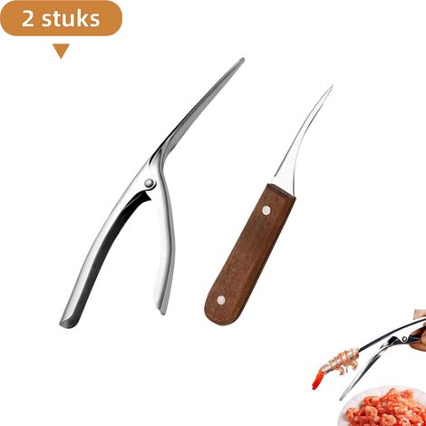 Ensemble de 2 éplucheurs à crevettes en inox, pour retirer carapace et intestin des crevettes, argentés (1/5)