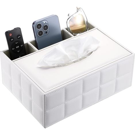Rechteckige Kosmetiktuchbox aus Kunstleder zur Aufbewahrung von Fernbedienungen und Schreibwaren, weiß (1/5)