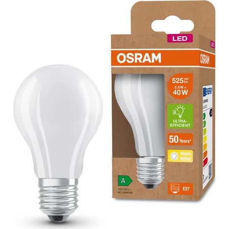 OSRAM LED a risparmio energetico, lampadina smerigliata, E27, bianco caldo (3000K), 2,5 watt, sostituisce lampadina da 40W, altamente efficiente e a risparmio energetico, confezione da 6 (1/5)