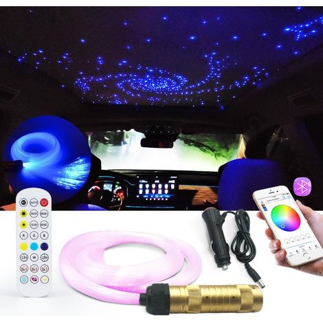 Smart App LED-Glasfaserlicht für Auto-/Deckensternbeleuchtung, Stimmungslampe mit RF-Fernbedienung, 200 Kabel 2 m, 0,75 mm, RGBW-Lichtmotor mit Musikaktivierung