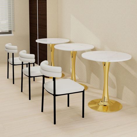 Table ronde 70 cm marbre blanc veiné piètement noir style mid-century 2-4 personnes (1/5)