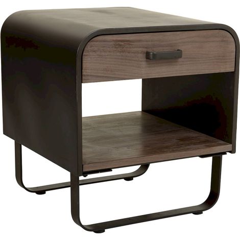 Table de chevet bois et métal noir design industriel - Bois foncé et métal noir (1/5)