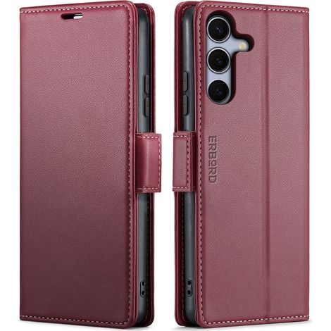 Samsung Galaxy S25 FE Hülle, Glänzendes Litschi, Klapphülle mit Brieftaschenfunktion, Rot (1/5)