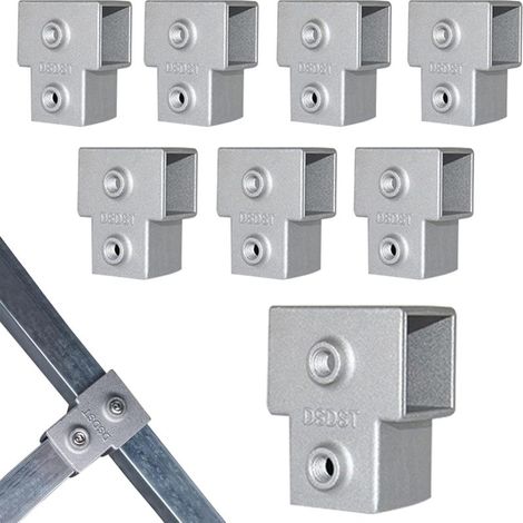 Set mit 8 quadratischen 25x25 T-Stücken (geeignet für Vierkantrohrgeländer, Maschendrahtzäune und Geländerendclips)