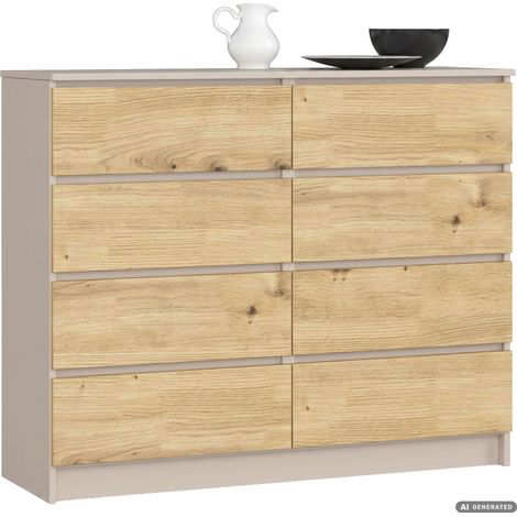 Comò K120 Cashmere 120 cm 8 cassetti colore Rovere Artisan opaco 120x40x99 cm (1/5)