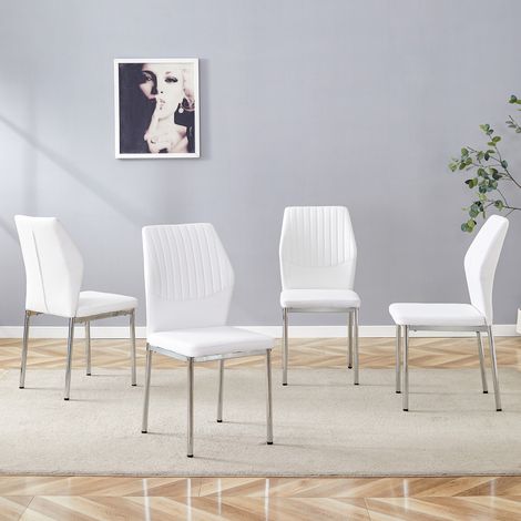 Set di 4 sedie da pranzo, 43 x 42,6 x 93 cm, PU bianco e metallo argento DESVIAE (1/5)
