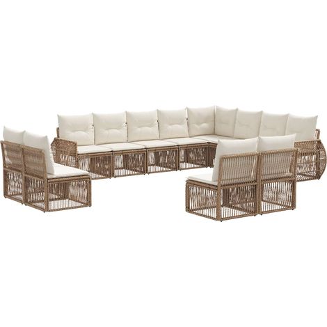 vidaXL Set Divano da Giardino 12 pcs Beige e Bianco Crema polyrattan