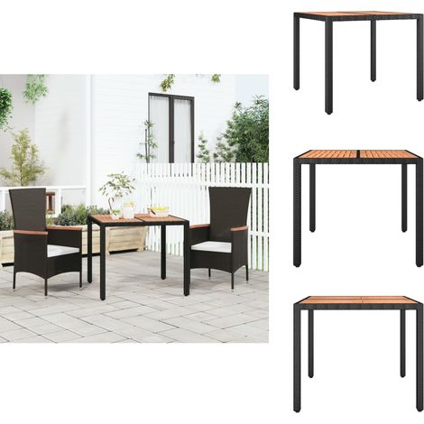 Table de jardin plateau en bois Noir Résine tressée bois massif - Table De Jardin - Table Extérieure - Mobilier De Jardin - Table En Bois - Table Ronde (1/5)