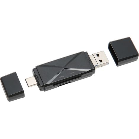 Lecteur de carte mémoire 3 en 1 USB C, USB 3.0, Micro USB, noir, portable, avec 3 connecteurs (1/5)