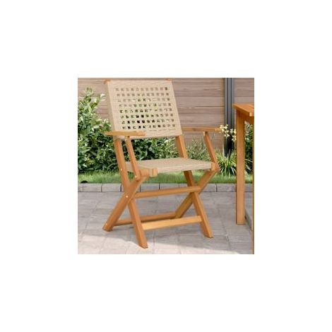 Chaises de jardin lot de 2 beige bois massif d'acacia et rotin (1/5)