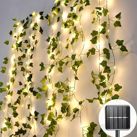 Éclairage extérieur solaire - Guirlande lumineuse de 10 mètres, 100 lampes - Forme lierre - 8 vitesses - PVC (1/5)
