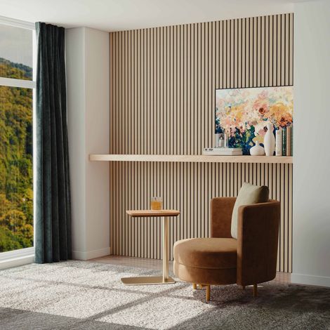 Set of 2 Decorative Acoustic Wall Panels MDF Wood 120x60cm  Light Oak  Noise Reduction, Easy to Install