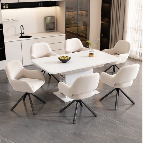 Sillas de comedor giratorias de terciopelo beige, juego de 6 con reposabrazos, metal HAVRYA (1/5)