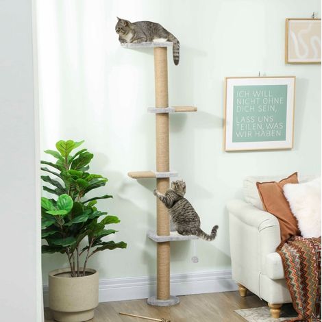 Albero per gatti da parete a 5 livelli, 180 cm, sisal, grigio chiaro HAVRYA (1/4)
