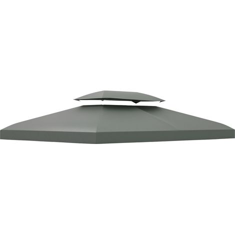 Bâche de gazebo 4 x 3 m à 2 niveaux en polyester avec sangles et 10 trous de drainage, gris foncé