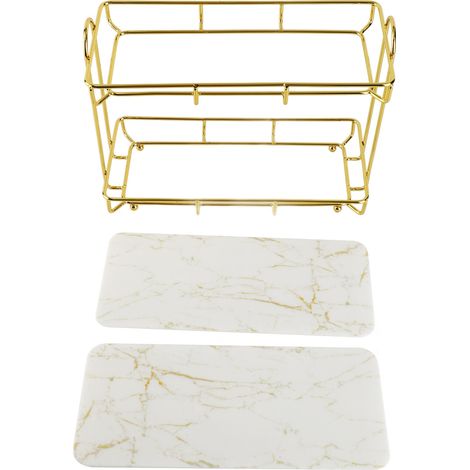 Gold-weißes, zweistöckiges Badezimmerregal zur Aufbewahrung von Make-up, ergonomisches Design, rutschfest, kompakte Größe (1/5)