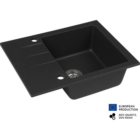 Evier rectangulaire RIVE NOIR en granit premium - 1 Bac avec égouttoir et vidage inclus (1/5)