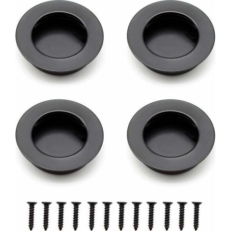 4 Pieces Round Recessed Handle, 40 mm Stainless Steel Sliding Door Handle, Black Handle Detailed Use for Tables, Cabinets, Custom Furniture (1/5)