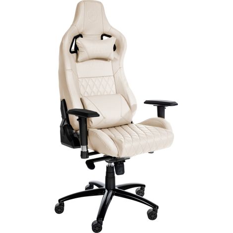 Sedia da ufficio con rotelle e meccanismo a dondolo cuscino lombare in vera pelle color crema struttura in metallo 100007085