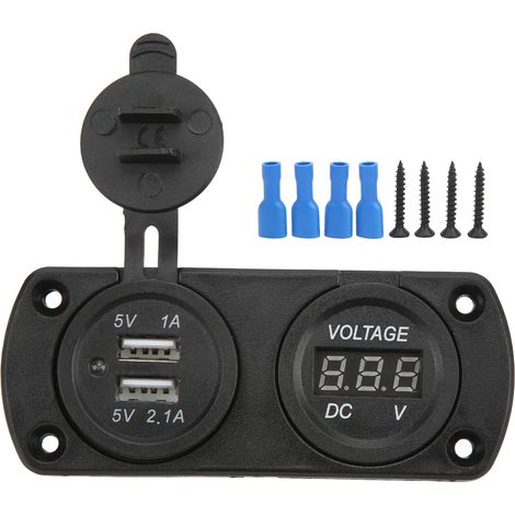 Chargeur Voiture Double USB Rapide Étanche avec Voltmètre - Universel 12-24V, 2.1A pour Moto et Bateau (1/5)