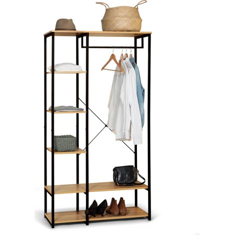 Dressing penderie étagère IDMARKET DETROIT - Design industriel - Bois-clair