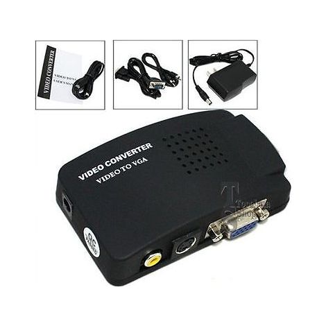 ADATTATORE CONVERTITORE VIDEO DA VGA RCA S-VIDEO IN VGA OUT NERO