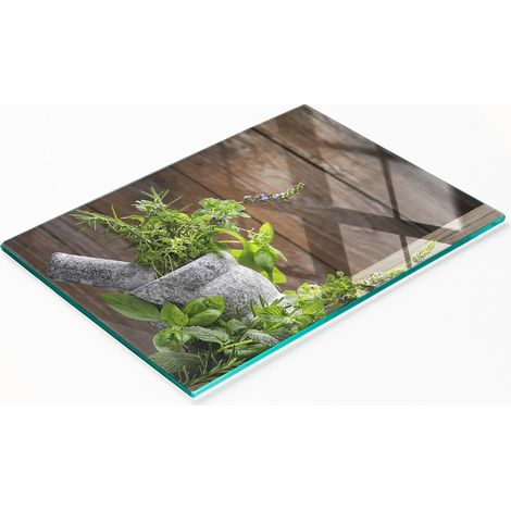 Tabla de cocina de vidrio templado con mortero de hierbas gráfico 80x52 cm (1/5)