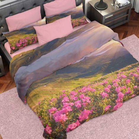 Housse de Couette, Lit (180x200), Coucher de Soleil, Tissu 100% Satin Frais, 100% Made in Italy (1/5)