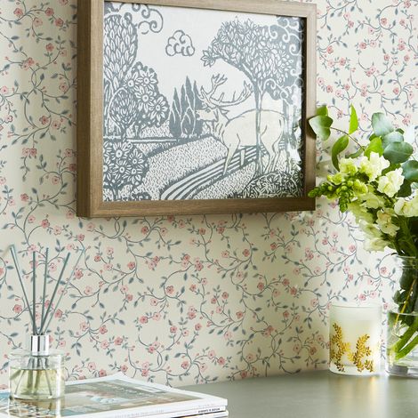 Papier peint intissé Laura Ashley Blencow Sprig Dark Duck Egg 1005 x 52cm Rose, bleu (1/4)