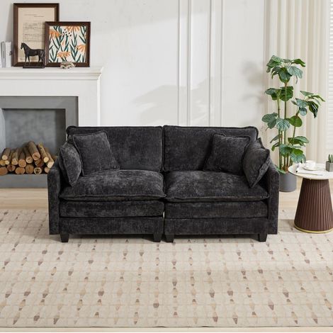 Sofa Sitzmöbel Mobil Chenille 2 Sitzer Schwarz OKMYHOME (1/5)