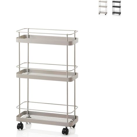 Carrello portavivande in metallo con ruote e 3 ripiani Tris - Bianco