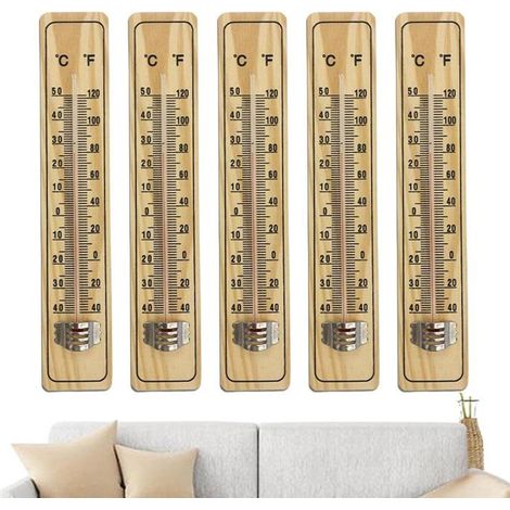 KLVGTIFS PULot de 5 thermomètres muraux,thermomètres d'ambiance, thermomètres d'intérieur en bois pour cuisine,thermomètres à effet (1/5)