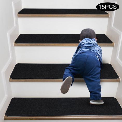 Senderpick – Tapis d'escalier antidérapant en feutre 15 pièces 12 x 60 cm – Fibre de polyester – Épaisseur 6,5 mm – Installation facile peler et coller