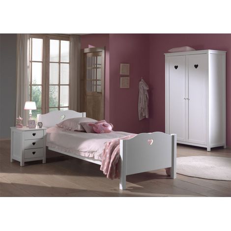 Pack - Lit Enfant, Chevet & Armoire 2 Portes "Amori" Blanc (1/4)