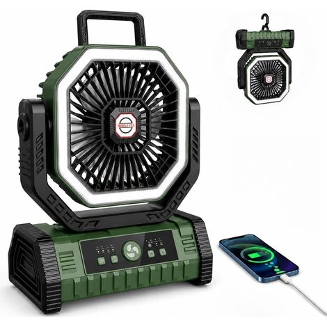 ventilateur de camping 20000 mAh avec lumière LED,4 vitesses, avec télécommande et crochet, minuterie 8h, mode d'oscillation automatique Ventilateurs de table,lumière pour l'extérieur (1/5)