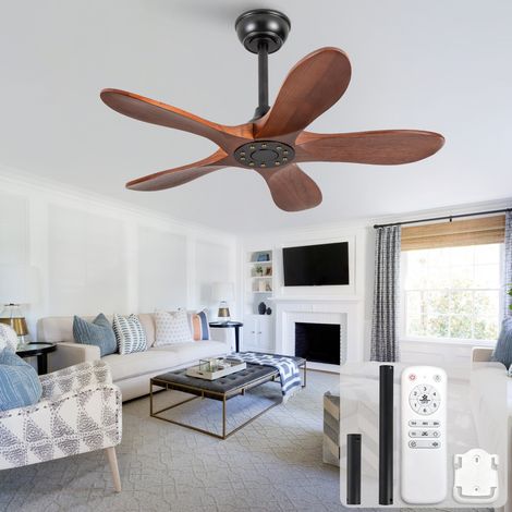 Ventilateur de plafond de 91 cm (36 pouces) sans éclairage, cinq pales en bois massif, six vitesses réversibles, mode antivol, fonction mémoire de la vitesse, idéal pour les petits appartements/vérand (1/5)