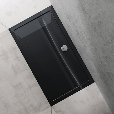 doporro Piatto Doccia Rettangolare in Acrilico Rinforzato, Ultrasottile 4 cm, Installazione da Appoggio o Filo Pavimento, Piletta di Scarico Inclusa (AL01) Nero Lucido 80x140 cm - Faro2