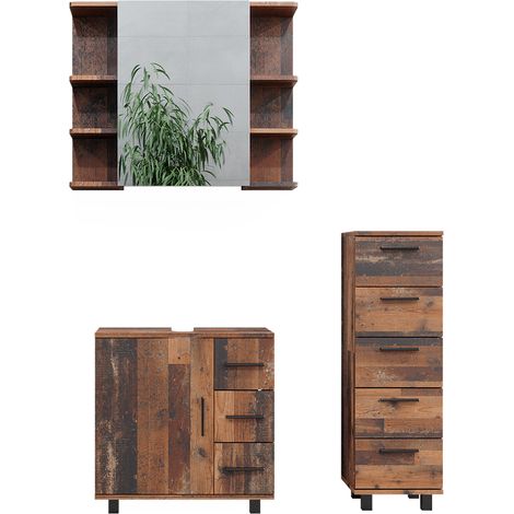 Set di mobili da bagno Ilias, Rovere rustico, 3 parti, con mobile midi, Vicco