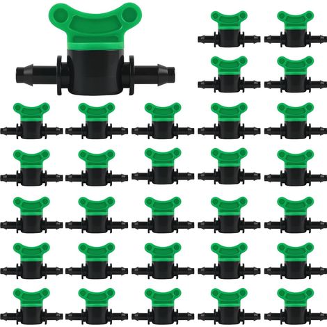 1/4" Valves d’irrigation goutte à goutte, Valves de tuyau goutte à goutte avec crochets, robinet d’arrêt de jardin pour tuyaux de 4/7 mm, régulation du débit d’eau, pièces de tuyau goutte à (1/5)