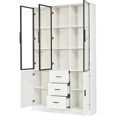 Vetrina con ante in vetro e LED RGB, credenza alta bianca 120x30x200 cm (1/5)