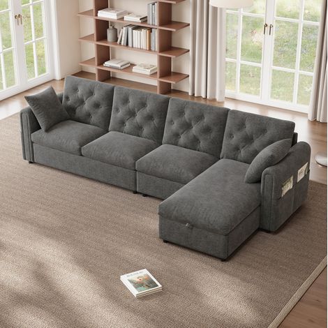 Divano letto angolare contenitore in velluto 281 cm OKMYHOME (1/5)