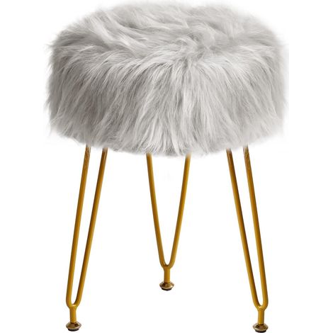 Faux Fourrure Chaise de vanité, Tabouret de Maquillage, Gris L/G-32G (1/5)
