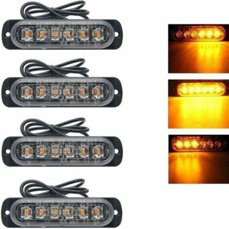 4 Pcs 6 LED orange feu de freinage stroboscopique, 12V 24V Barre lumineuse led pour offroad véhicule reutilitaire, bateau, remorque, caravane, 3000K Balise clignotante de sécurité (1/4)