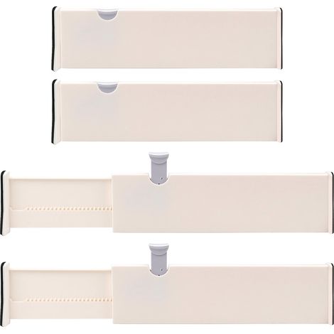 2 Pcs Séparateur de Tiroir Extensible, Separateur Tiroirs en Plastique Modulable (27.5-43.5 cm), Organisateurs de Tiroir Réglables pour Bureau, Cuisine,Salle de Bain, Chambre à Coucher(Blanc)