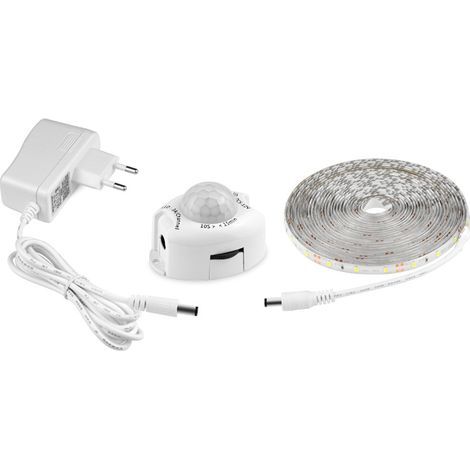 Ruban Led Avec Détecteur De Mouvements, Bande Led Flexible Autocollante,Étanche IP65 Avec Alimentation 12V Barre Lumineuse Pour Chambres, Salons, Cuisines, Armoires Et Décoration (5M, blanc) (1/5)
